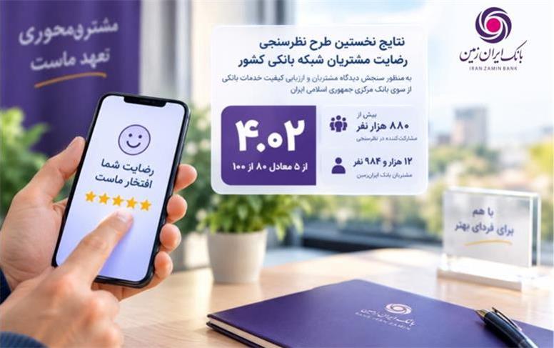 رضایت مشتریان از خدمات بانک ایران‌زمین در ارزیابی سراسری بانک مرکزی