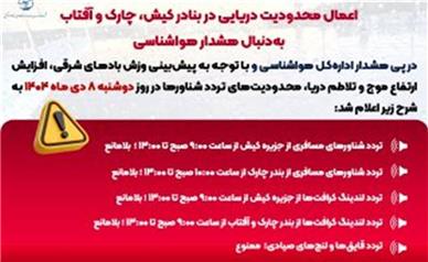 اعمال محدودیت دریایی در بنادر کیش، چارک و آفتاب به‌دنبال هشدار هواشناسی